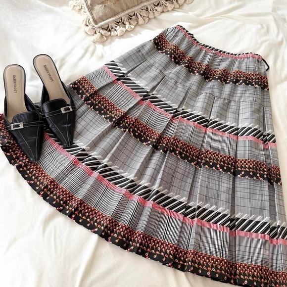 The Unbranded Brand Dresses & Skirts - Elegant Plaid Midi Skirt - Black, Gray, Pink